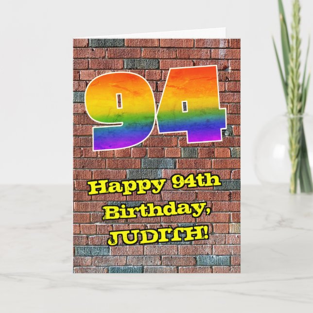 94th Birthday: Fun Graffiti-Inspired Rainbow 94 Card (Front)