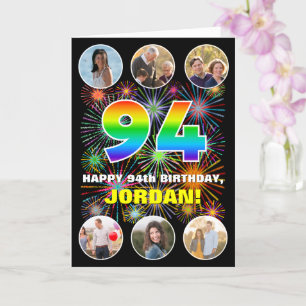 94th Birthday: Fun Rainbow #, Custom Name & Photos Card