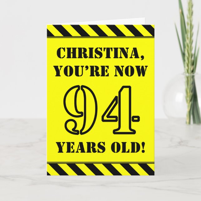 94th Birthday: Fun Stencil Style Text, Custom Name Card (Front)