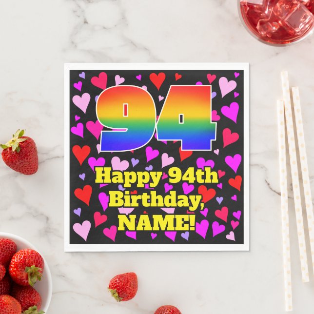 94th Birthday: Loving Hearts Pattern, Rainbow # 94 Napkin (Insitu)