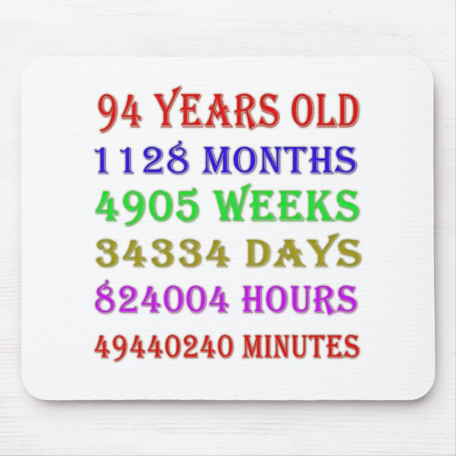 94th Birthday Milestones Mouse Mat (Front)