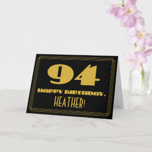 94th Birthday: Name + Art Deco Inspired Look "94" Card