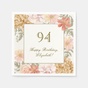 94th Birthday Napkin Autumn Colour Floral Ivory