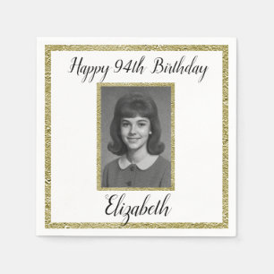 94th Birthday Napkins Custom Photo White and Gold