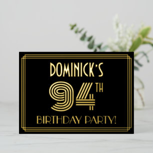94th Birthday Party — Art Deco Style “94” + Name