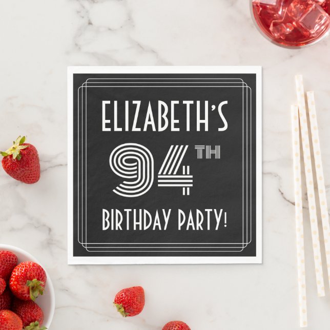 94th Birthday Party: Art Deco Style + Custom Name Napkin (Insitu)