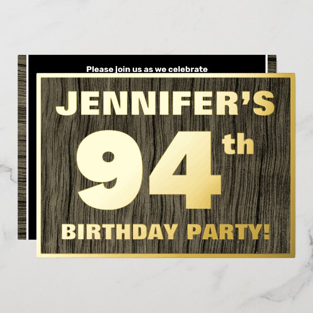 94th Birthday Party: Bold, Faux Wood Grain Pattern (Front/Back)