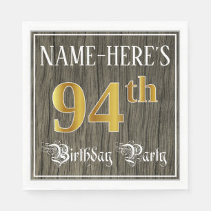 94th Birthday Party — Faux Gold & Faux Wood Look Napkin