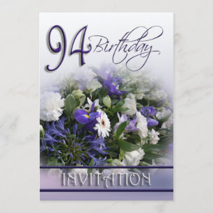 94th Birthday Party Invitation - Blue bouquet