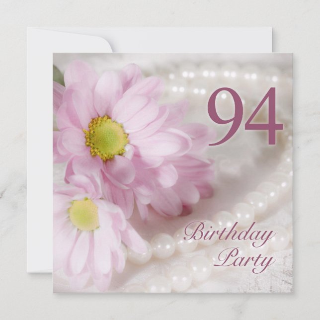 94th Birthday party invitation with daisies (Front)