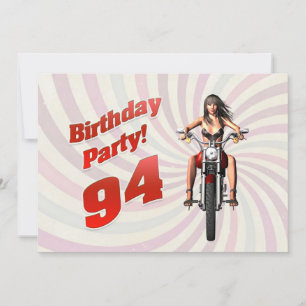 94th birthday party with a girl on a motorbike invitation