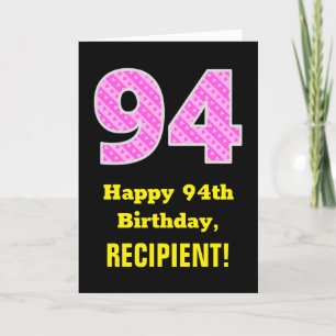 94th Birthday: Pink Stripes and Hearts "94" + Name Card