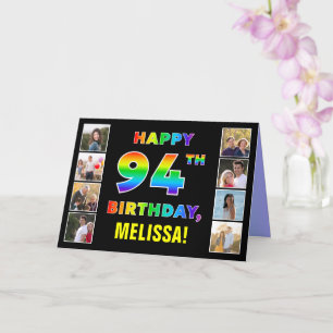 94th Birthday: Rainbow Text, Custom Photos & Name Card
