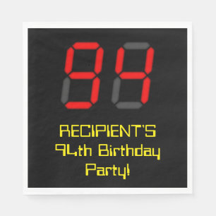 94th Birthday: Red Digital Clock Style "94" + Name Napkin