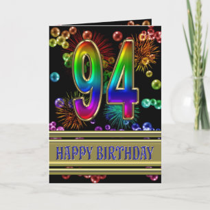 94th Birthday with rainbow bubbles and fireworks Card