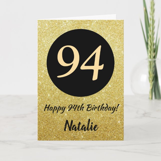 94th Happy Birthday Black and Gold Glitter Card (Front)