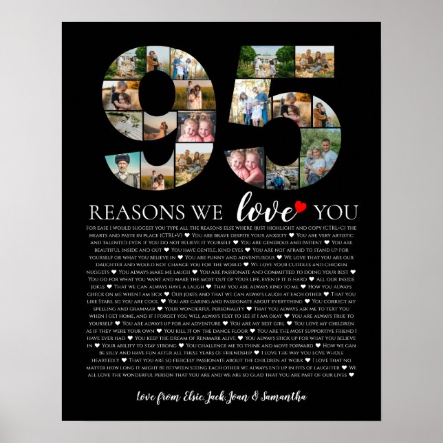 95 Reasons We Love You Photo Collage birthday Poster (Front)