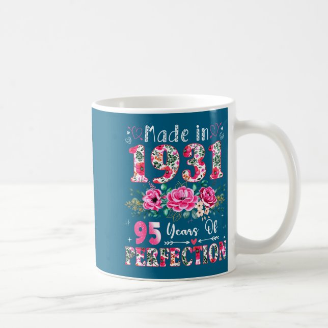 95 Year Old Made In 1931 Floral 95th Birthday Wome Coffee Mug (Right)