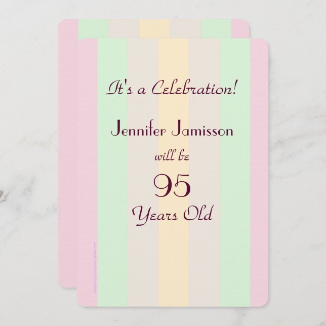 95 Years Old Pastel Striped Party Invite (Front/Back)
