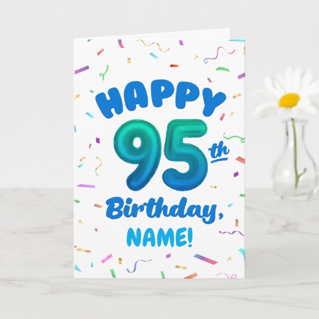 95th Balloon Number Custom Name Birthday Card (Small Plant)