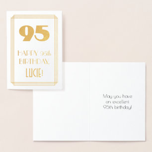 95th Birthday: Art Deco Inspired Look "95" & Name Foil Card