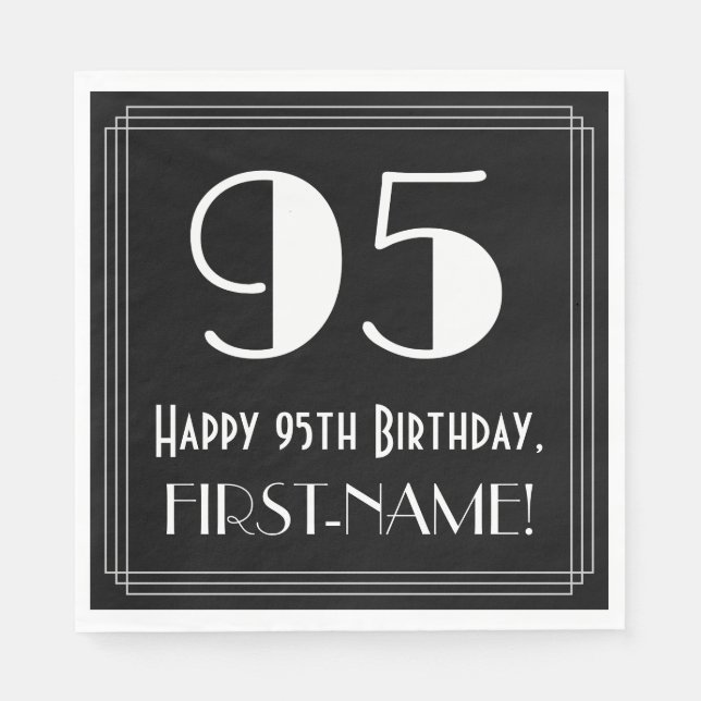 95th Birthday ~ Art Deco Inspired Look "95", Name Napkin (Front)