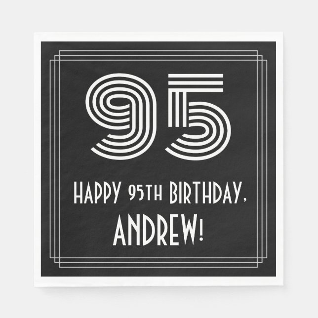 95th Birthday: Art Deco Inspired Look "95" + Name Napkin (Front)