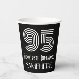 95th Birthday — Art Deco Inspired Look “95” + Name Paper Cups