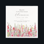 95th Birthday August Birth Month Flower Gladiolus Napkin<br><div class="desc">Perfect table decor for an August birthday party. Pink gladiolus is the birth flower for that month. It forms a pretty watercolor bottom border on this floral personalised napkin. The birthday guest of honour's name, age and birthdate are placed above it using elegant calligraphy and typography. All text is editable....</div>