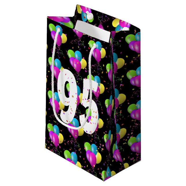 95th Birthday Balloons and Confetti Small Gift Bag (Front Angled)