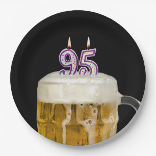 95th Birthday Beer on black Paper Plate