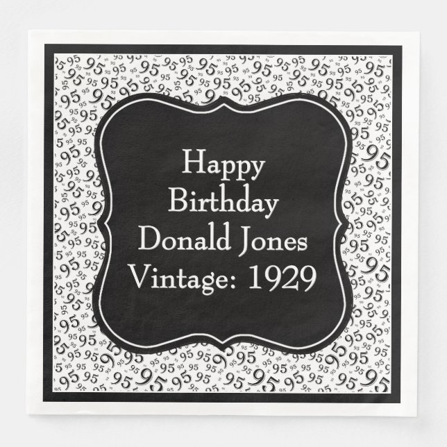 95th Birthday Black/White Bracket Number Pattern Napkin (Front)