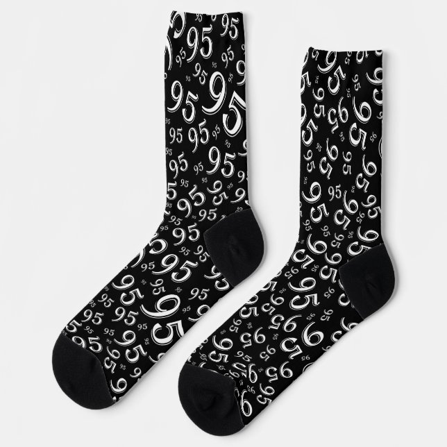 95th Birthday Black/White Random Number Pattern  Socks (Left)