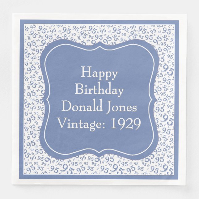 95th Birthday Blue/White Bracket Number Pattern Napkin (Front)