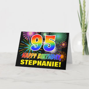 95th Birthday: Bold, Fun, Fireworks, Rainbow 95 Card