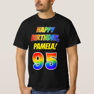 95th Birthday — Bold, Fun, Rainbow 95, Custom Name T-Shirt