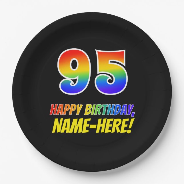 95th Birthday: Bold, Fun, Simple, Rainbow 95 Paper Plate (Front)