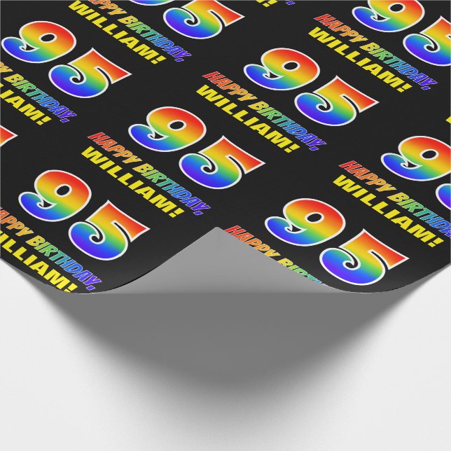 95th Birthday: Bold, Fun, Simple, Rainbow 95 Wrapping Paper (Corner)