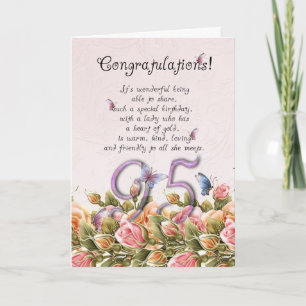 95th birthday card with butterflies and roses - co