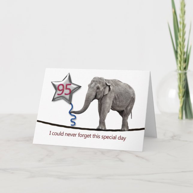 95th Birthday card with tightrope walking elephant (Front)