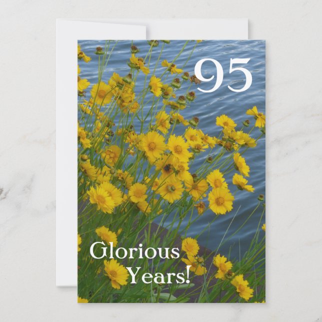 95th Birthday Celebration/Cute Yellow Floral+Water Invitation (Front)