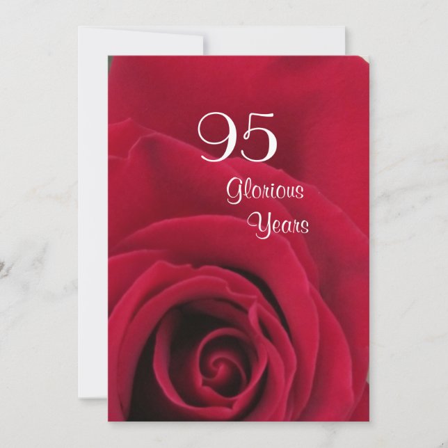 95th Birthday Celebration!-Deep Red Rose Invitation (Front)