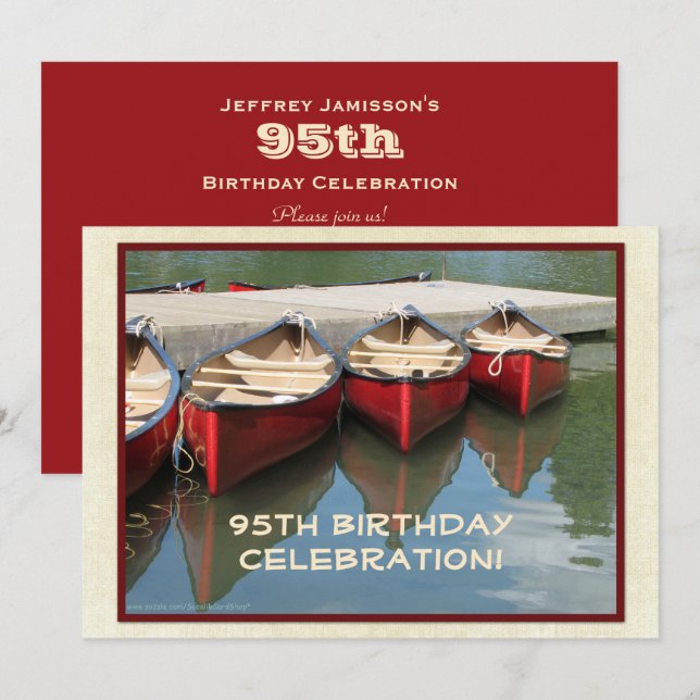 95th Birthday Celebration Invitation, Red Canoes Invitation (Front/Back)
