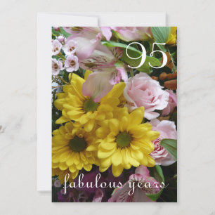 95th Birthday Celebration!-Pink and Yellow Flowers Invitation