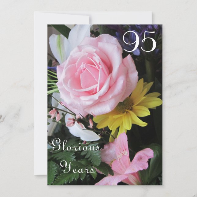 95th Birthday Celebration!-Pink Rose Bouquet Invitation (Front)