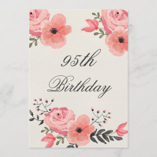 95th Birthday Chic Watercolor Flowers Invitation