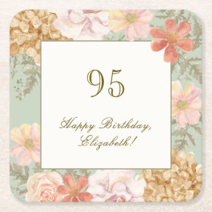 95th Birthday Coaster Autumn Colour Floral Sage
