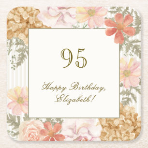 95th Birthday Coaster Autumn Colour Floral Stripe