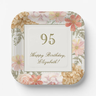 95th Birthday Coaster Autumn Colour Floral Stripe Paper Plate