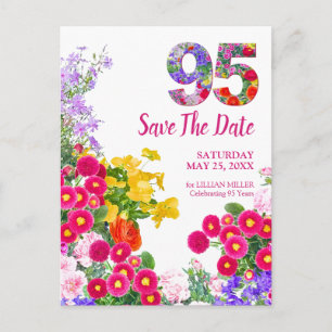 95th Birthday Colourful Floral Garden Save the Dat Announcement Postcard